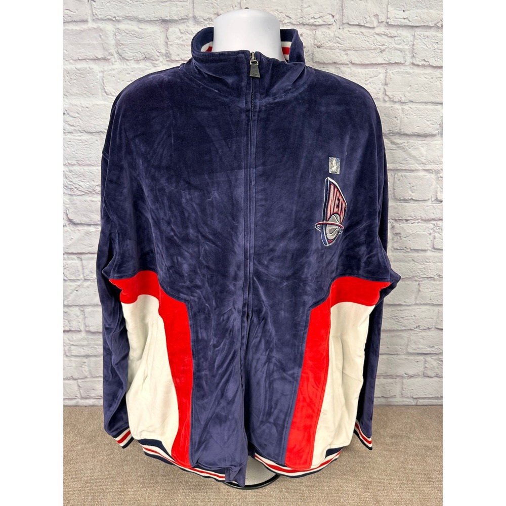 Vintage UNK NBA Licensed New York Nets Velour Track Jacket Full Zip 2XL